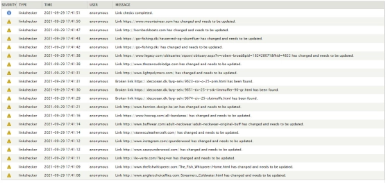 Link checker log Link checker log